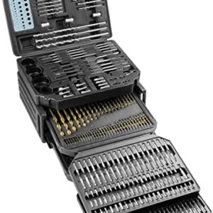 K Tool International 10330 Automotive Plastic/Steel/Wood Premium Drill Bit/Accessory Set for Garages, Repair Shops, and DIY, 16"x13"x9.5" Portable Carrying Case, (2) Folding Trays, Black, 326 Piece