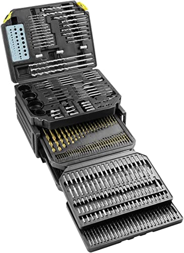 K Tool International 10330 Automotive Plastic/Steel/Wood Premium Drill Bit/Accessory Set for Garages, Repair Shops, and DIY, 16"x13"x9.5" Portable Carrying Case, (2) Folding Trays, Black, 326 Piece