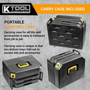 K Tool International 10330 Automotive Plastic/Steel/Wood Premium Drill Bit/Accessory Set for Garages, Repair Shops, and DIY, 16"x13"x9.5" Portable Carrying Case, (2) Folding Trays, Black, 326 Piece