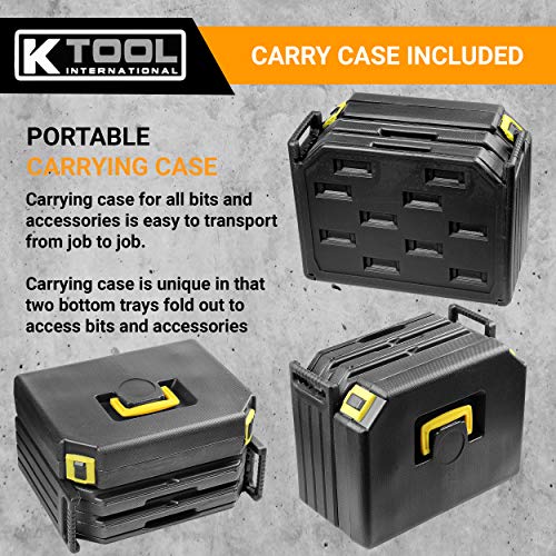 K Tool International 10330 Automotive Plastic/Steel/Wood Premium Drill Bit/Accessory Set for Garages, Repair Shops, and DIY, 16"x13"x9.5" Portable Carrying Case, (2) Folding Trays, Black, 326 Piece