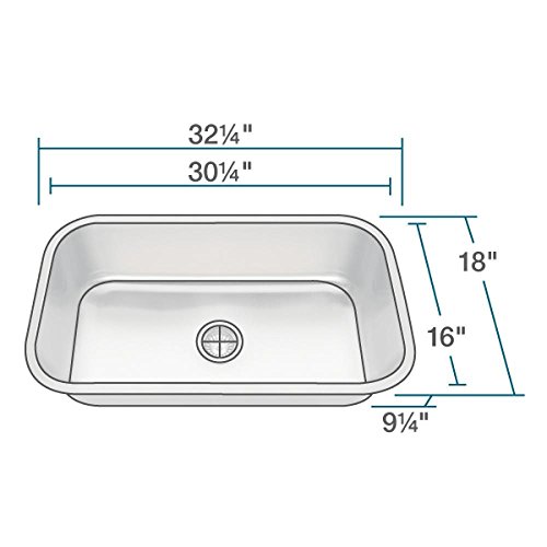 MR Direct 3218c Stainless Steel 3218C-18 Undermount 32-1/4 in. Single Bowl Kitchen Sink, 18 Gauge