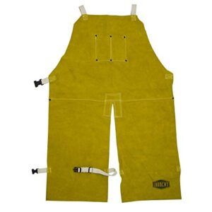 ironcat 7011 leather split leg bib apron – 24in. x 42 in. welding chaps with anodized snaps and rivets, kevlar sewn, split cowhide leather. welding protection apparel