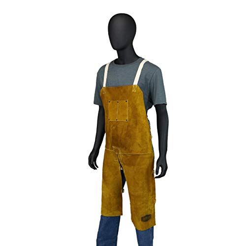 IRONCAT 7011 Leather Split Leg Bib Apron – 24in. x 48 in. Welding Chaps with Anodized Snaps and Rivets, Kevlar Sewn, Split Cowhide Leather. Welding Protection Apparel