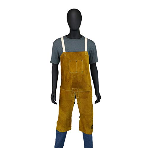 IRONCAT 7011 Leather Split Leg Bib Apron – 24in. x 48 in. Welding Chaps with Anodized Snaps and Rivets, Kevlar Sewn, Split Cowhide Leather. Welding Protection Apparel