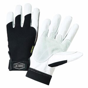 ironcat 86550 heavy-duty goatskin palm gloves – [1 pair] large, reinforced palm and thumb, spandex back, hook and loop elastic wrist,white