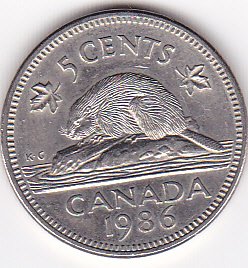 1986 canada 5 cents coin