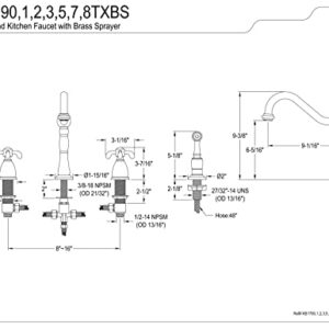 Kingston Brass KB1795TXBS French Country Widespread Kitchen Faucet with Brass Sprayer, Oil Rubbed Bronze,8-1/4 inch Spout Reach