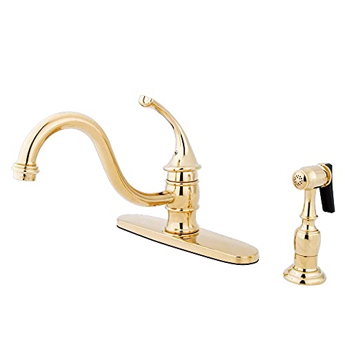 KINGSTON BRASS KB3572GLBS GEORGIAN 8″ CENTERSET KITCHEN FAUCET WITH BRASS SPRAYER, POLISHED BRASS