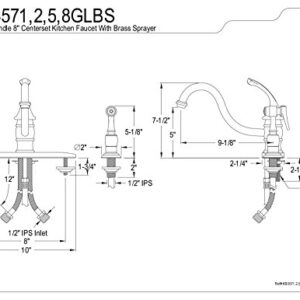 KINGSTON BRASS KB3572GLBS GEORGIAN 8″ CENTERSET KITCHEN FAUCET WITH BRASS SPRAYER, POLISHED BRASS