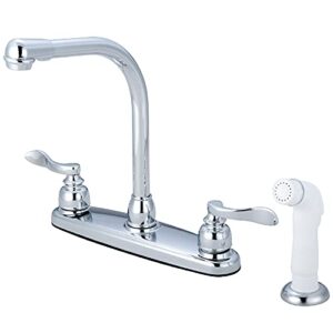 Kingston Brass KB8751NFL NuWave French 8-Inch High Arch Kitchen Faucet with Twin Handle and White Sprayer, Polished Chrome