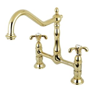 kingston brass ks1172tx french country bridge kitchen faucet, polished brass, 13 x 8 x 2.13