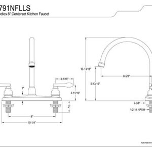 Kingston Brass KB8791NFLLS NuWave French 8-Inch Kitchen Faucet with Twin Handle without Sprayer, Polished Chrome