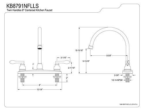 Kingston Brass KB8791NFLLS NuWave French 8-Inch Kitchen Faucet with Twin Handle without Sprayer, Polished Chrome