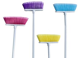 the original soft sweep magnetic action brooms - 12 pack of brooms - assorted colors (pink, purple, yellow, blue) - soft bristle broom - perfect for wood floors
