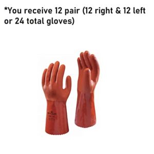SHOWA - 620L-09 Atlas 620 Fully Coated Double-Dipped PVC Glove, Seamless Knitted Liner, Chemical Resistant, 12" Length, Large (Pack of 12 Pairs),Orange