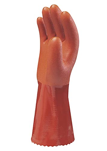 SHOWA - 620L-09 Atlas 620 Fully Coated Double-Dipped PVC Glove, Seamless Knitted Liner, Chemical Resistant, 12" Length, Large (Pack of 12 Pairs),Orange