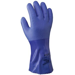 showa size 10 blue atlas cotton lined 1.3 mm cotton and pvc chemical resistant gloves, x-large