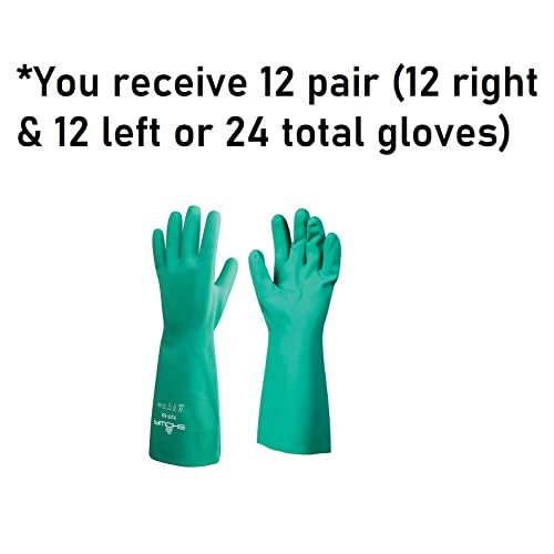 SHOWA 727-09 Nitrile Unlined Chemical Resistant Glove, Large (Pack of 12 Pairs),Light Green