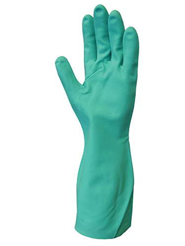 SHOWA 730 Nitrile Cotton Flock-lined Chemical Resistant Glove, Large (Pack of 12 Pairs),Light Green