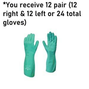 SHOWA 730 Nitrile Cotton Flock-lined Chemical Resistant Glove, Large (Pack of 12 Pairs),Light Green