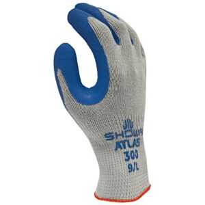 showa atlas 300 natural latex palm coated general purpose work glove, blue, large (pack of 12 pair)