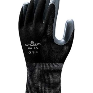 SHOWA Atlas 370B Nitrile Palm Coating Glove, Black, Medium (Pack of 12 Pairs)