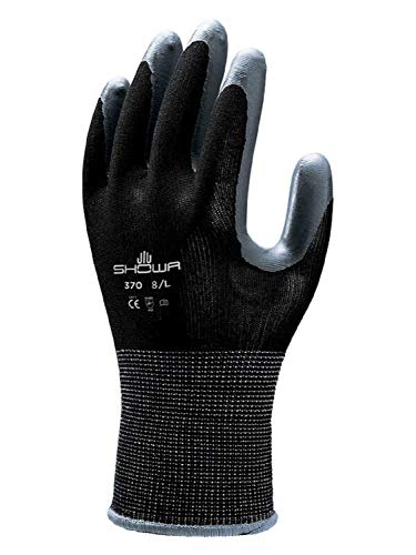 SHOWA Atlas 370B Nitrile Palm Coating Glove, Black, Medium (Pack of 12 Pairs)