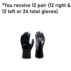 SHOWA Atlas 370B Nitrile Palm Coating Glove, Black, Medium (Pack of 12 Pairs)