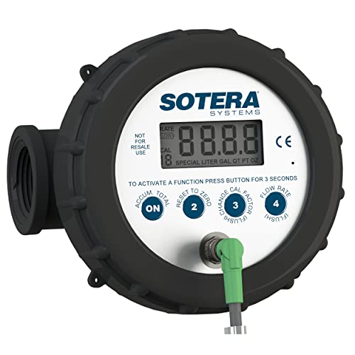 Sotera 825 1" 2-20 GPM(7-75 LPM) Digital Inline Nutating Disc Poly Chemical Transfer Meter, 125 PSI (8.6 bar)