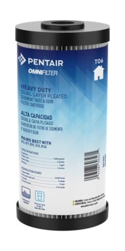 Pentair OMNIFilter TO6 Carbon Water Filter, 10-Inch, Whole House Heavy Duty Dual Layered Pleated Sediment and Carbon Wrap Taste & Odor Replacement Cartridge, 10" x 4.5", 5 Micron