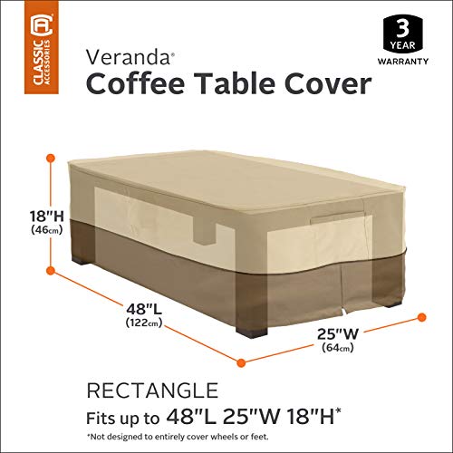 Classic Accessories Veranda Water-Resistant 48 Inch Rectangular Patio Coffee Table Cover, Outdoor Table Cover