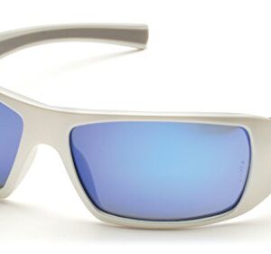 Pyramex Goliath Safety Eyewear, White Frame, Ice Blue Mirror Lens