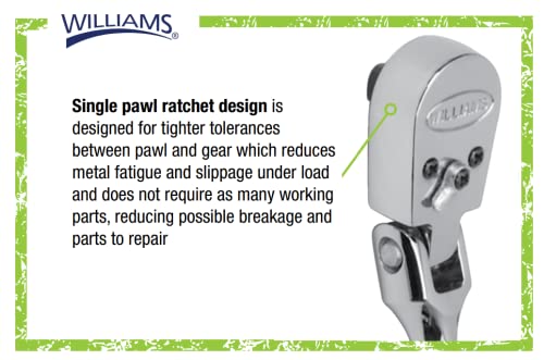 Williams M-52EHFA 1/4-Inch Drive Ratchet, Enclosed Flexible Head, High Polished Chrome