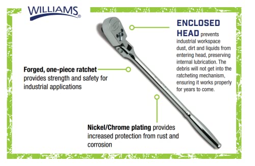 Williams M-52EHFA 1/4-Inch Drive Ratchet, Enclosed Flexible Head, High Polished Chrome