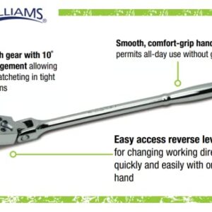 Williams M-52EHFA 1/4-Inch Drive Ratchet, Enclosed Flexible Head, High Polished Chrome