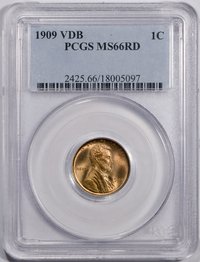 1909 VDB 1C PCGS MS66RD Lincoln Cent Wheat Reverse