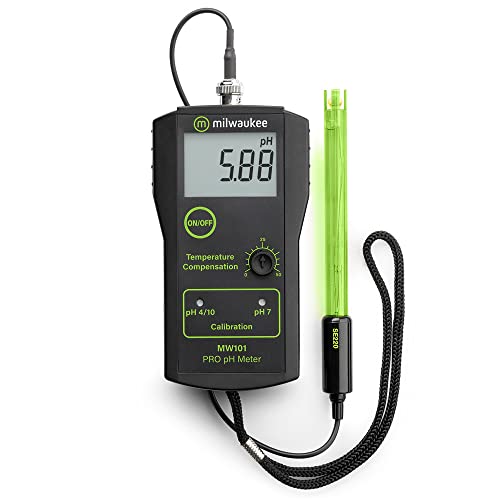 Milwaukee MW101 LED Economy Portable pH Meter with Manual Calibration, 0.0 to 14.0 pH, +/-0.2 pH Accuracy, 0.01 pH Resolution