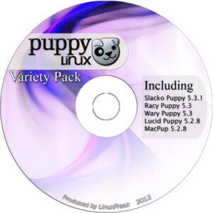 puppy linux variety pack - slacko, racy, wary, lucid, and macpup on one cd