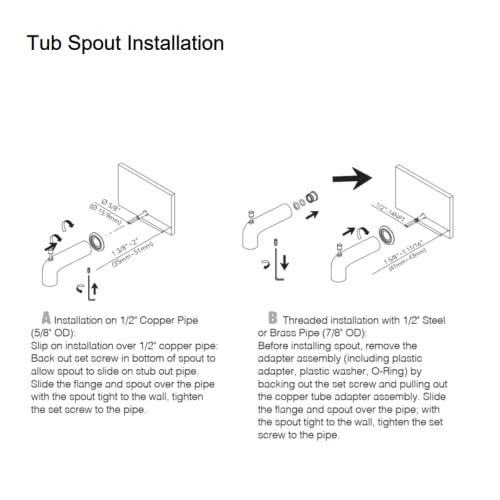 EZ-Flo 7 Inch Slide-On Zinc Bath Tub Diverter Spout with Set Screw and Hex Wrench, Chrome, 15069
