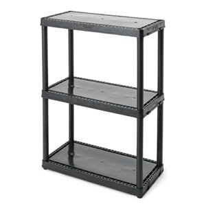 gracious living 3 shelf fixed height solid light duty storage unit 12 x 24 x 33 organizer system for home, garage, basement, and laundry, black