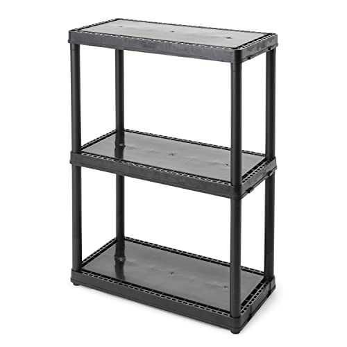 Gracious Living 3 Shelf Fixed Height Solid Light Duty Storage Unit 12 x 24 x 33 Organizer System for Home, Garage, Basement, and Laundry, Black