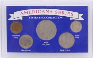 americana series yesteryear coin collection w/barber half, quarter, dime, nickel and indian cent