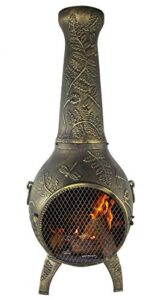 the blue rooster dragonfly aluminum chiminea in gold accent
