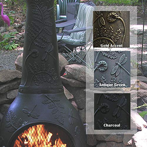 The Blue Rooster Dragonfly Aluminum Chiminea in Gold Accent