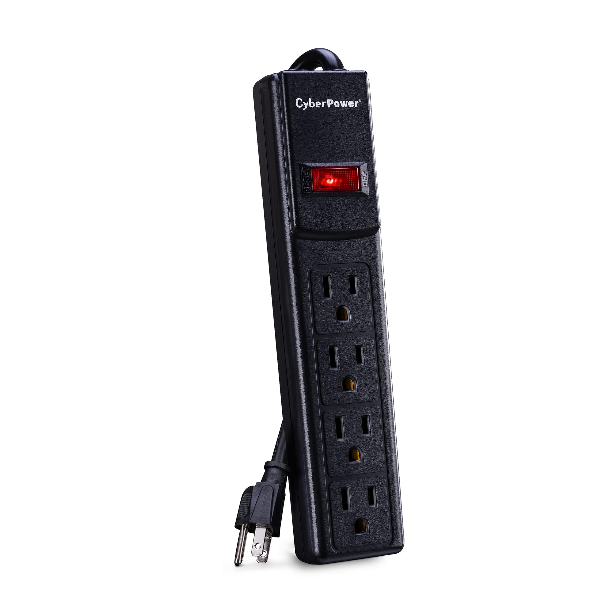 CyberPower CSB404 Essential Surge Protector, 450J/125V, 4 Outlets, 4ft Power Cord, Black