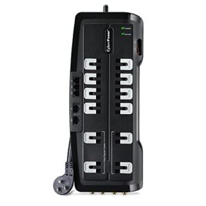 cyberpower csht1208tnc2 home theater surge protector 3150j/125v, 12 outlets, 8ft power cord black