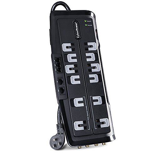 CyberPower CSHT1208TNC2 Home Theater Surge Protector 3150J/125V, 12 Outlets, 8ft Power Cord Black