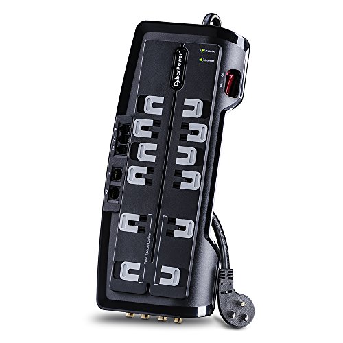 CyberPower CSHT1208TNC2 Home Theater Surge Protector 3150J/125V, 12 Outlets, 8ft Power Cord Black