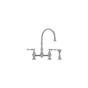 franke ff6070a two-handle bridge-style kitchen faucet with traditional handles and side spray, polished nickel