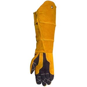 Caiman Premium Split Deerskin MIG/Stick Welding Gloves with Fleece/Foam Insulation, 21-inch length, Split Cowhide Leather Heat Shield Patch, Sock Lined Foam, Kevlar, Black/Gold, X-Large (1878-5)